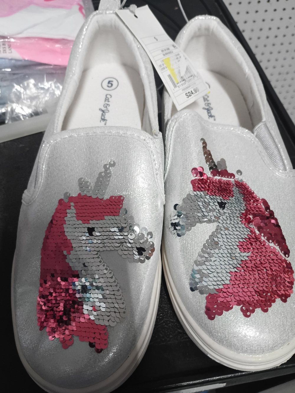 Cat & Jack Silver Slip-On Unicorn Sequin Kids Sneakers